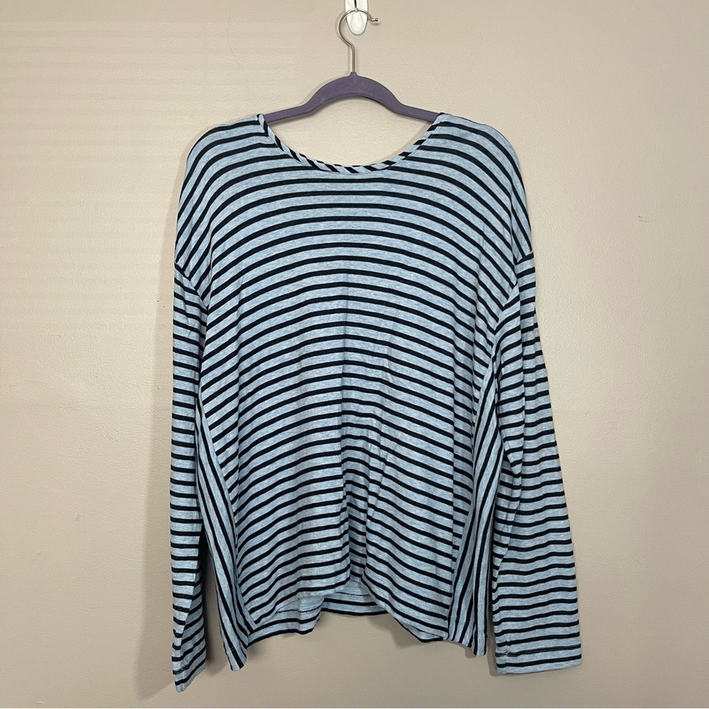 j.jill Women's Sz XL Blue Stripe Long-Sleeve Boatneck Pullover Stretch Sweater